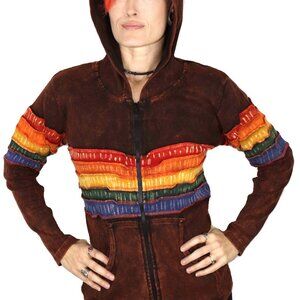 Rusted Rainbow Burning Man Rave Gothic Hoodie